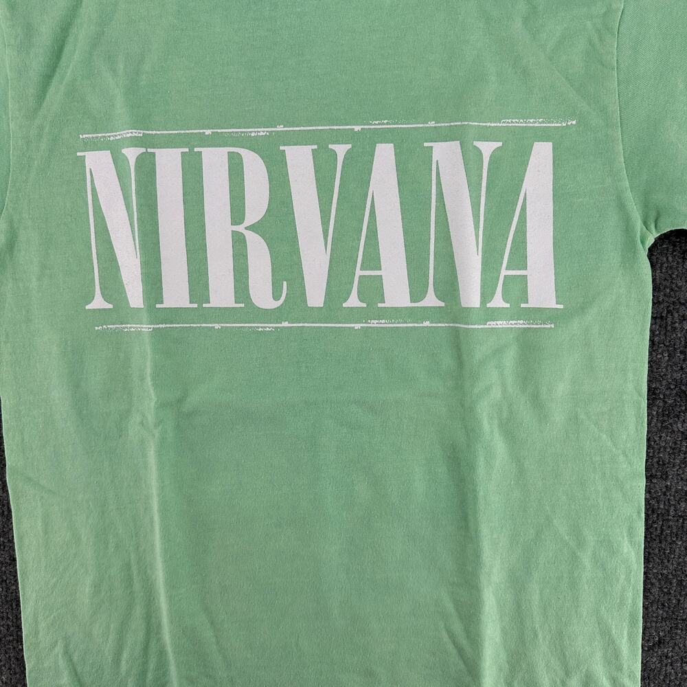 Nirvana Band T-Shirt Mint Green Smiley Face Distressed Screen Print New M - Picture 5 of 6
